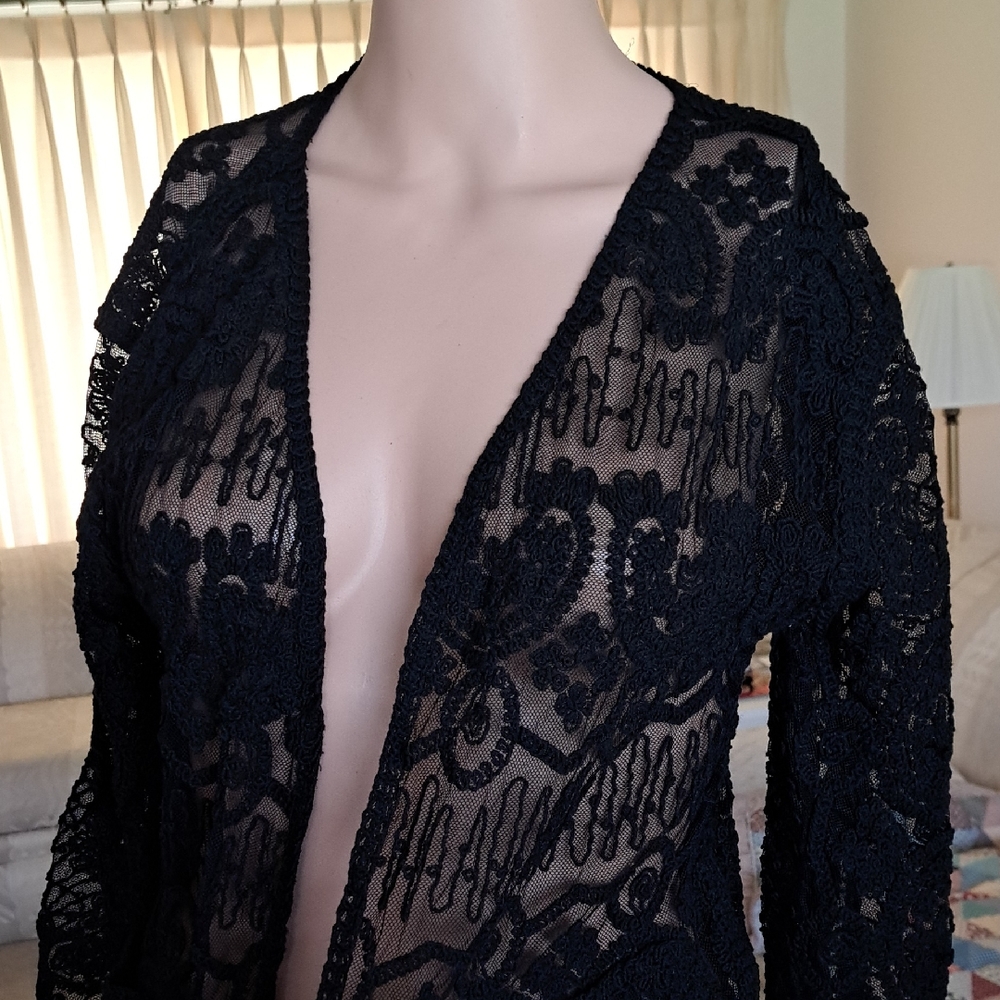 AZ Black Cotton Polyester Lace  Sweater M PTP 18"